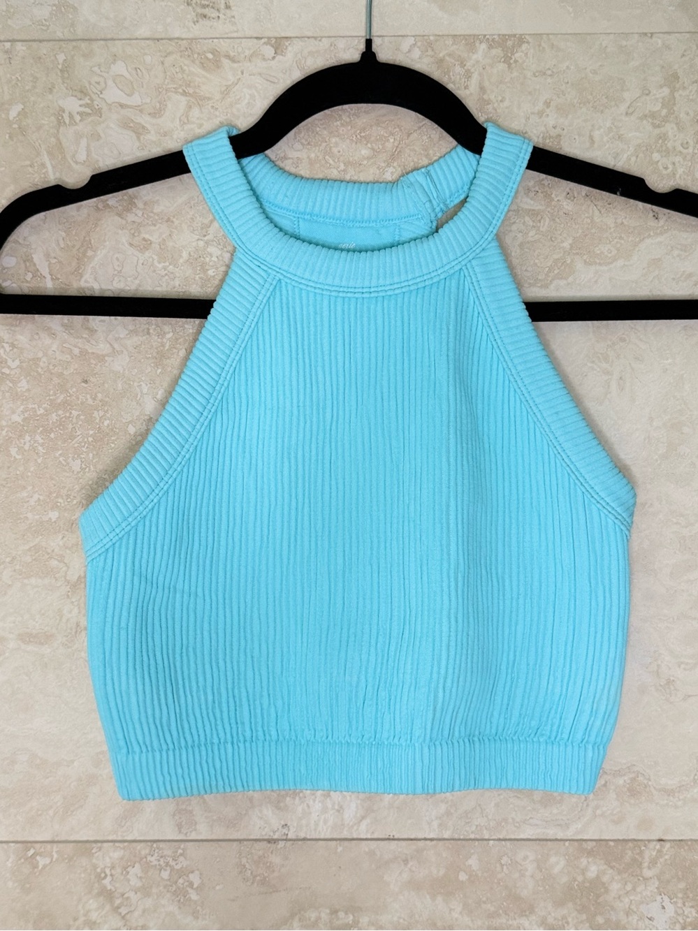 Aerie Real Good Light Blue Ribbed Halter Crop Top Size S EUC
